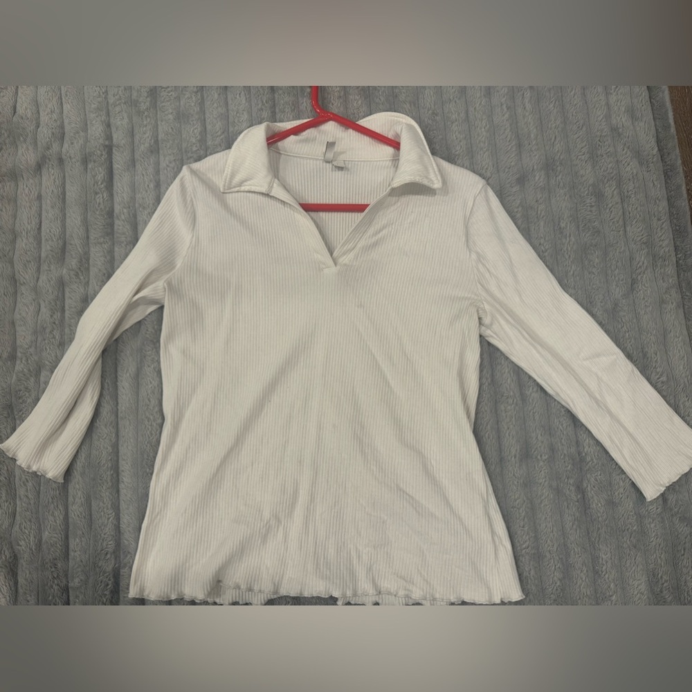Cream ribbed short sleeve top Size L